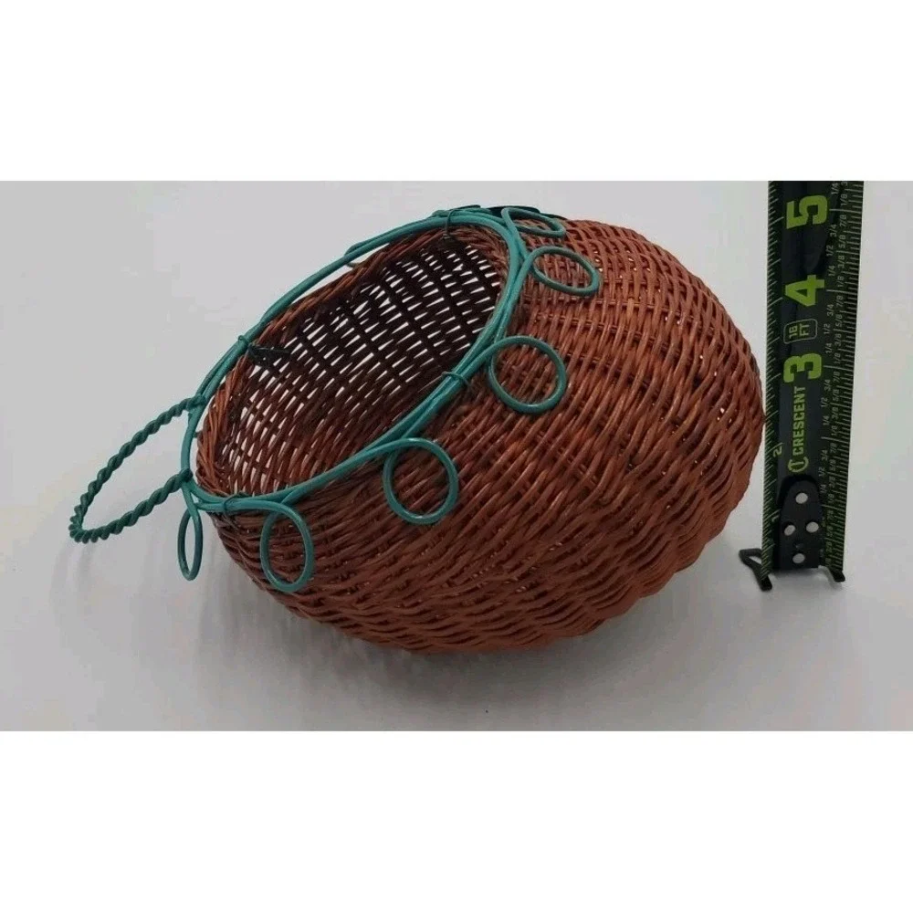 Decorative‎ Hanging Wicker Basket with Green Metal Wire Cottagecore